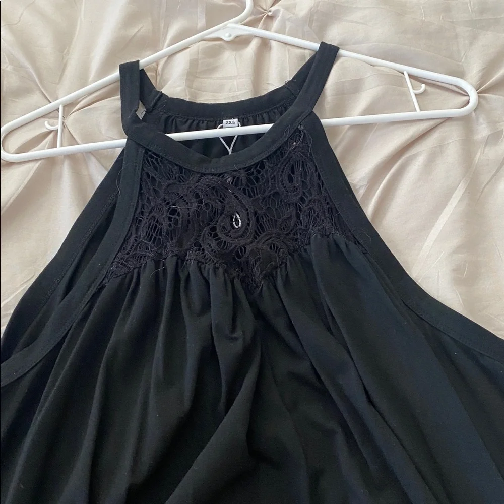 Black Halter Neck Top with Lace Detail - Picture 2 of 2